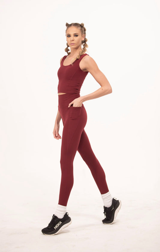 DREAM High-Rise Pants with Pockets - Maroon Red